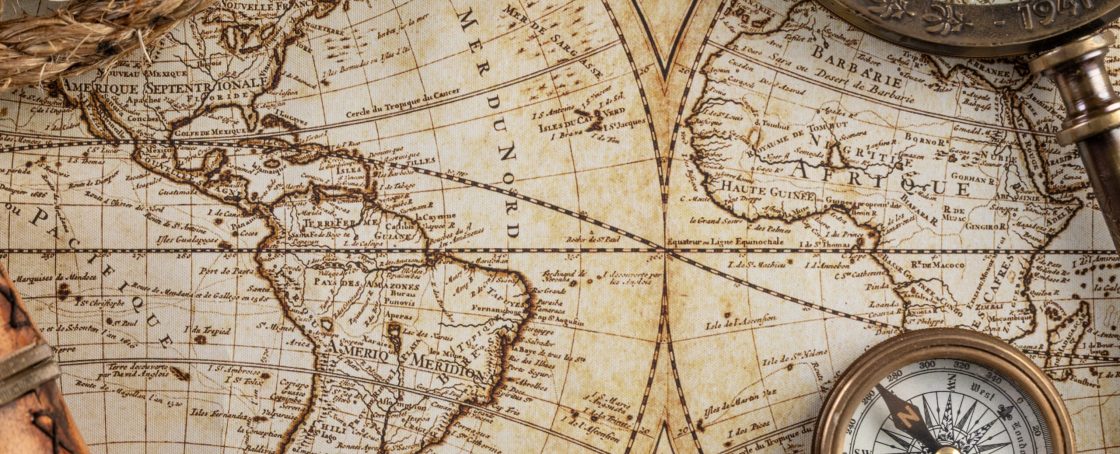 Top,Down,View,Of,An,Old,Fashioned,Map,With,A