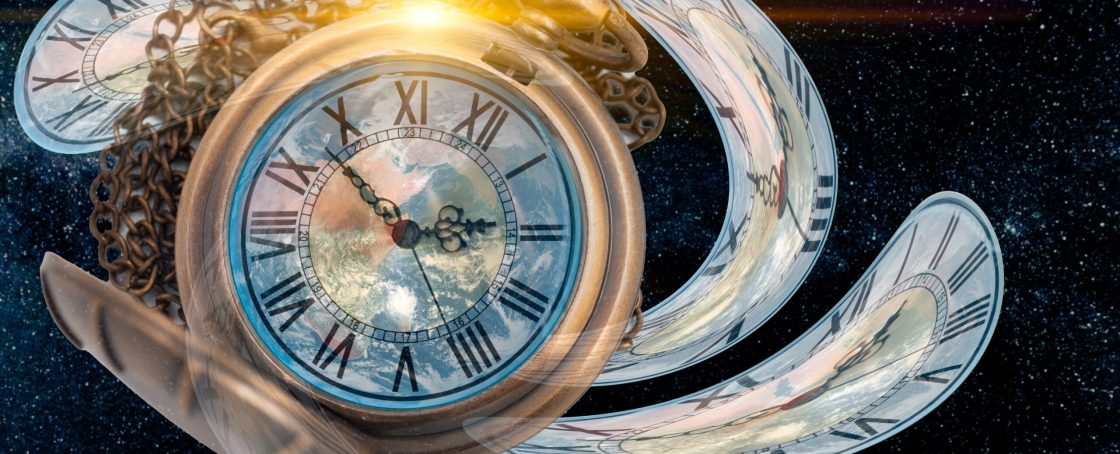 Spacetime,Universe,Scifi,Concept,,Twist,Clock,Time,Distortion,Warp,Into
