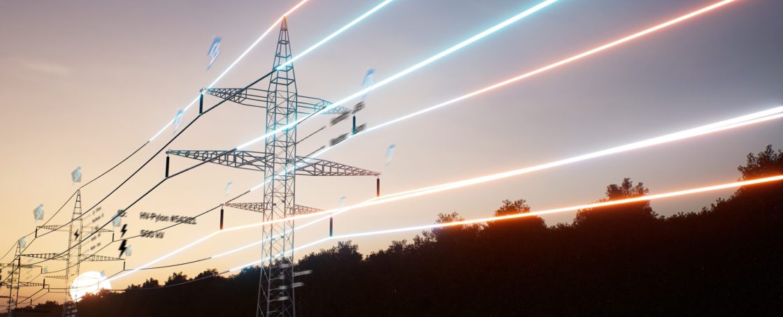 Visualization,Of,Energy,Stream,Travelling,Through,Overhead,Electrical,Transfer,Lines